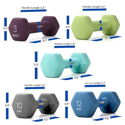 XPRT Neoprene Dumbbell Set with Rack - 5-Pair Weights for Home Gym