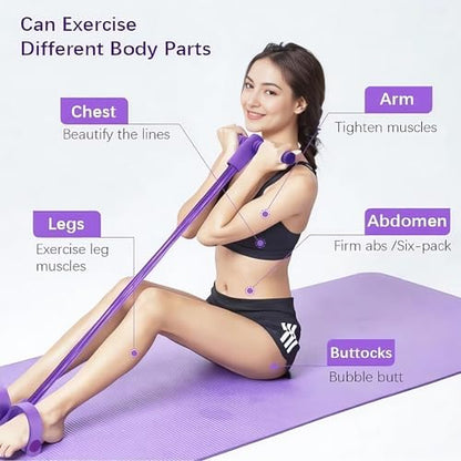 Pedal Resistance Band with Handle, Up to 50lbs 6-Tube Multifunction Pedal Resistance Band for Home Workout, Natural Rubber Foot Pedal Resistance Band with Storage Bag
