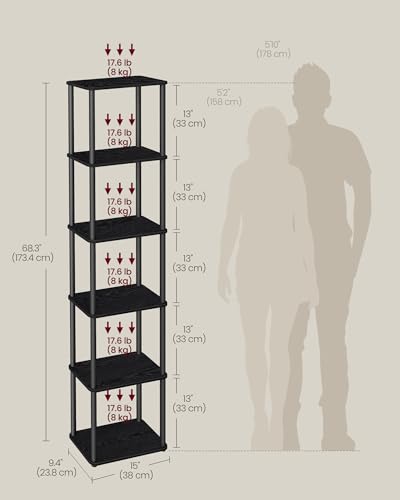 VASAGLE 6-Tier Shelf, Storage Shelves, Bookcase with Shelves, Living Room - color: Ebony Black + Ink Black, size: 6 Tiers (15"W)