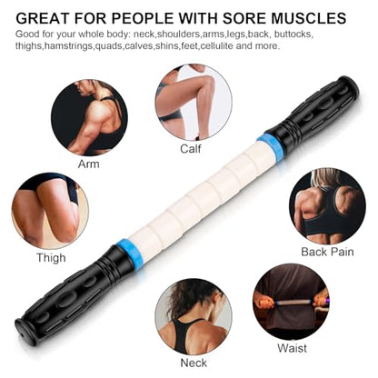 iGreely Portable Massage Roller Stick the Ultimate Muscle Roller 17 Inches Recommended By Physical Therapists Promotes Recovery Fast Relief for Cramps Soreness Tight Muscles-White