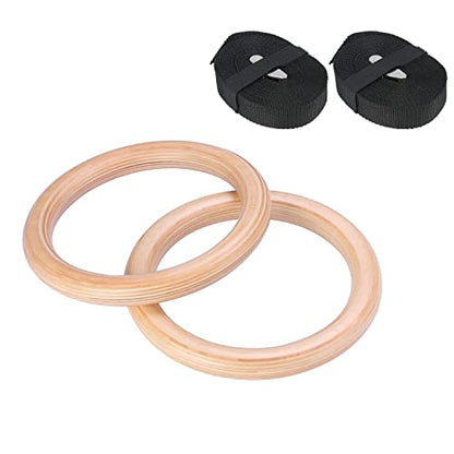 Wood Olympic Rings, Gymnastic Rings with Buckle Straps, Wooden Fitness Gym Rings for Strength Training, Crossfit, Pull Ups and Dips