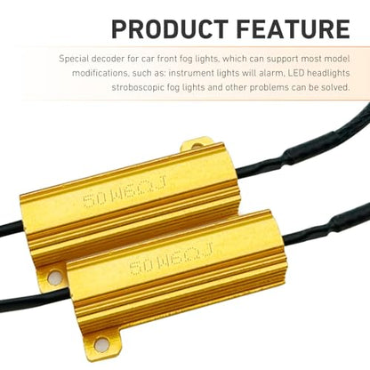 2 PCS Car 9005/9006 LED Light Bulb Decoder Kit, 50W 6Ohm Anti Flicker Error Decoder, Fog Light Bulb Load Relay Harness Adapter, for 9005/9006 LED Bulb Assemblies (Black)