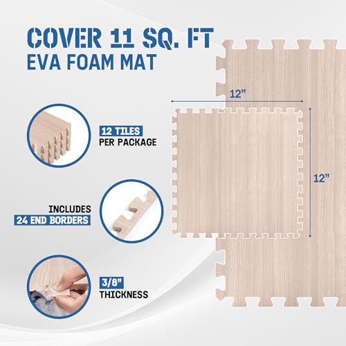 Yes4All EVA Interlocking Mats, Puzzle Floor Tiles, Foam Floor Padding with Border for Furniture, Home Space, Living Room, Garage 11,22,32 SQFT