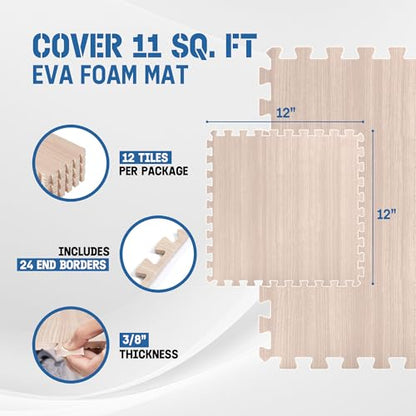 Yes4All EVA Interlocking Mats, Puzzle Floor Tiles, Foam Floor Padding with Border for Furniture, Home Space, Living Room, Garage 11,22,32 SQFT