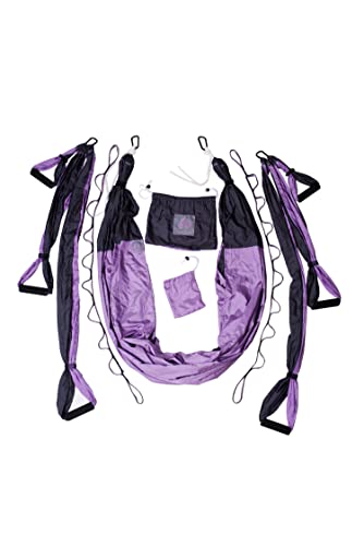 Aerial Yoga Swing Set - Yoga Hammock Hanging Swing - Aerial Sling Inversion Fly Kit - Acro Yoga Inversion Tool - Antigravity Toga Sling - Suspension Trapeze (Grey-Lilac)