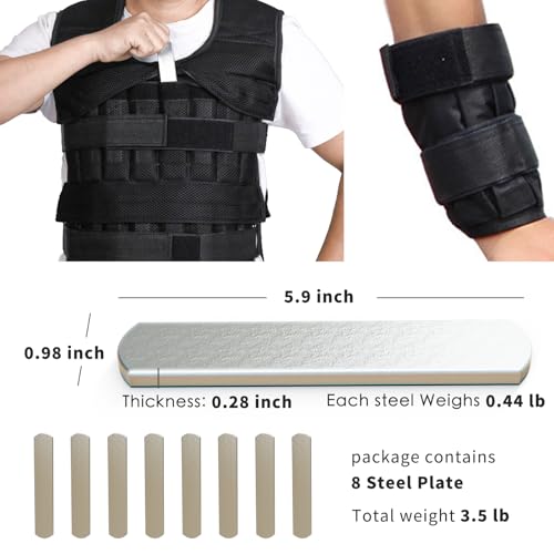 Mavee Fractional Weight Vest Plates, Rustproof Solid Steel Inserts for Rucking, Tactical Carrier & Strength Training - color: Silver (Electroplated), size: 5.9 Inch (8 Pack / 3.5 Lbs)