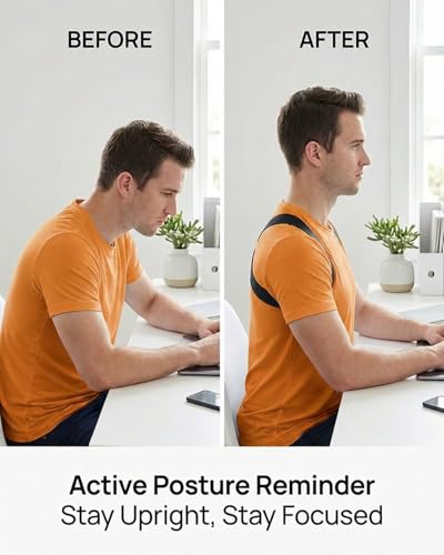 1/8" Men’s Ultra-Slim Invisible Posture Corrector Strap - High-Airflow Breathable Fabric Upper Back Brace | Discreet Under-Shirt Support for Professionals & Daily Wear (Black)