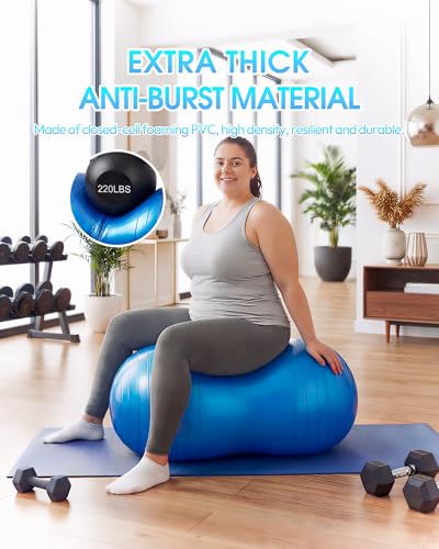 Premium Peanut Ball - 100x50cm Anti-Burst Exercise Ball for Physical Therapy, Pregnancy Labor & Home Fitness Sensory| Non-Slip Design | Quick-Inflate Pump Included - color: blue