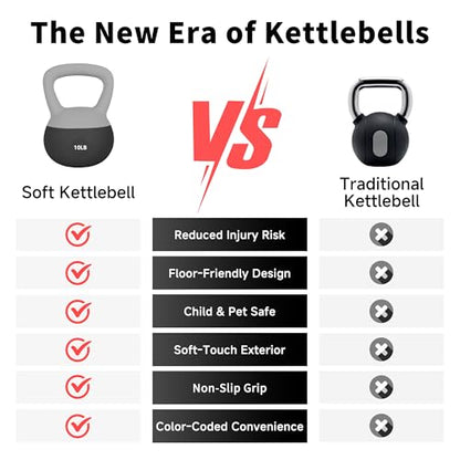 Leikefitness Soft Kettlebells,Sand Filled Weights for Women and Men,Color Coded Anti Slip Soft Kettlebells,Home workout