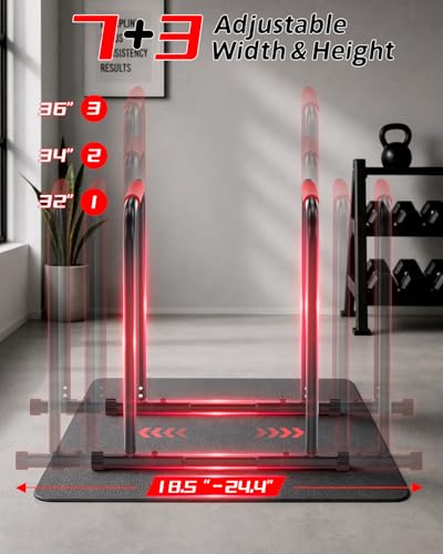 Dip Bar Station, 1100LBS Heavy-Duty Adjustable Height & Width Parallel Bars with Dual Inner Connectors ltra-Stable Settings & Non-Slip Feet for Home Gyms, Upper Body & Core Training