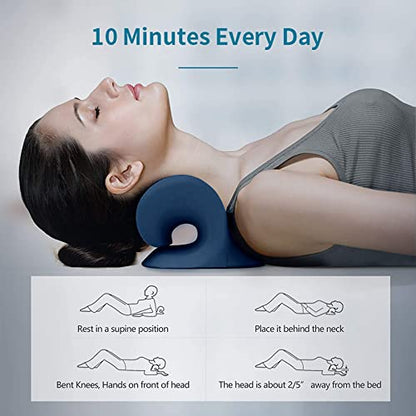 RESTCLOUD Neck and Shoulder Relaxer, Cervical Traction Device for TMJ Pain Relief and Cervical Spine Alignment, Chiropractic Pillow, Neck Stretcher (Dark Blue) - color: Dark Blue