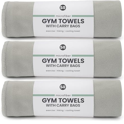 S&T INC. Gym Travel Towel, 3 Pack, Cooling Towels for Camping, Yoga, Home and Gym Bag, 3 Storage Bags Included, 12 Inch x 40 Inch, Microfiber, Grey - color: Grey (3 Pack)