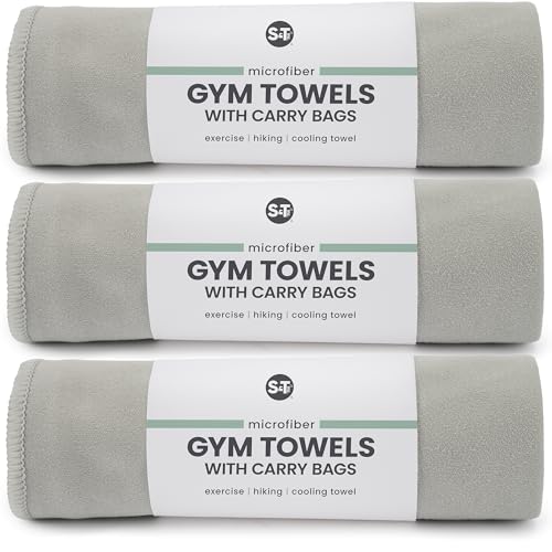 S&T INC. Gym Travel Towel, 3 Pack, Cooling Towels for Camping, Yoga, Home and Gym Bag, 3 Storage Bags Included, 12 Inch x 40 Inch, Microfiber, Grey - color: Grey (3 Pack)