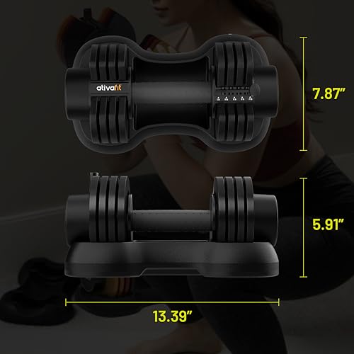 ATIVAFIT Adjustable Dumbbell Set of 2, 5–88LB Quick Dial Free Weights with Double Safety Lock, Anti-Slip Steel Handle & Storage Box, Space Saving Home Gym Equipment for Full Body Strength Training, Suitable for Home Fitness Users - color: Midnight-25lbs