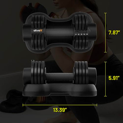 ATIVAFIT Adjustable Dumbbell Set of 2, 5–88LB Quick Dial Free Weights with Double Safety Lock, Anti-Slip Steel Handle & Storage Box, Space Saving Home Gym Equipment for Full Body Strength Training, Suitable for Home Fitness Users - color: Midnight-25lbs