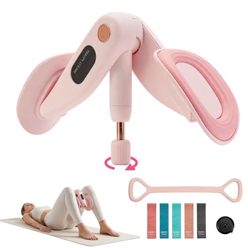 Thigh Trainer, Pelvic Floor Exercise Devices, 360° Adjustable Pelvic Floor Trainer Women, Thigh and Pelvic Trainer with 15-55LB Resistant Band Set and Body Measuring Tape (Pink)