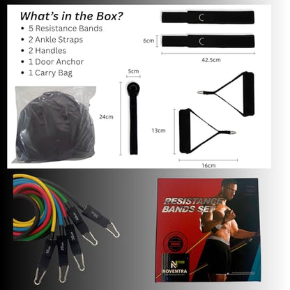 Resistance Bands Set 11 pcs - Up to 150 lbs with Handles, Door Anchor, Ankle Straps & Carry Bag - Home Gym & Strength Training