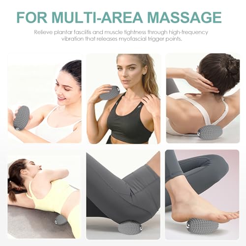 Silicone Vibrating Massage Ball with Rolling Head, 3-Speed Myofascial Massage Roller for Plantar Fasciitis Relief, Hip & Psoas Release, Trigger Point Therapy for Neck, Back, Foot(Gray) - color: Gray