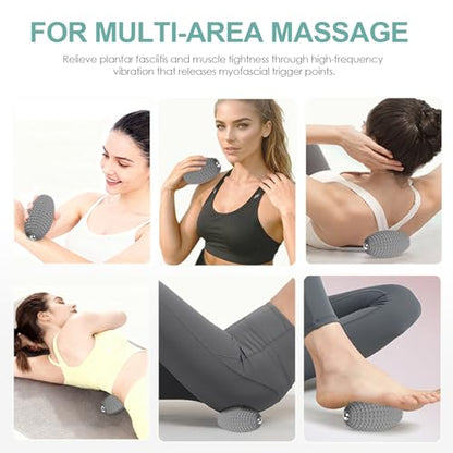 Silicone Vibrating Massage Ball with Rolling Head, 3-Speed Myofascial Massage Roller for Plantar Fasciitis Relief, Hip & Psoas Release, Trigger Point Therapy for Neck, Back, Foot(Gray) - color: Gray