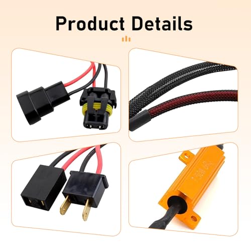 2 PCS LED Load Resistor Kit, 9005/9006 LED Light Bulb Decoder, Anti Flicker Wiring Harness, Universal for Most Cars, Trucks, SUVs (Black)