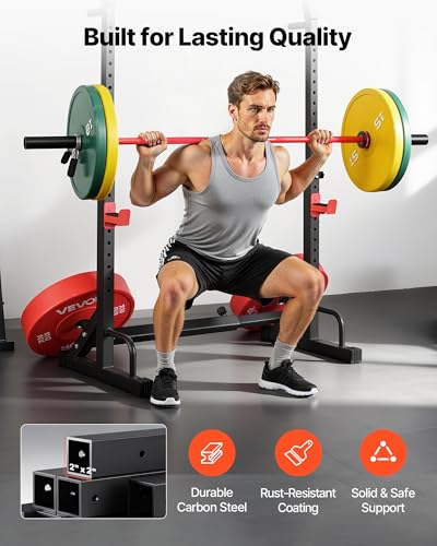 VEVOR Power Cage Squat Rack, Home Gym Power Rack with Adjustable Height & Width, 550LBS Strength Training Workout Equipment with Barbell Storage Racks & J-Hooks for Bench Press, Squat, Weight Lifting