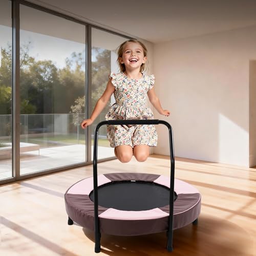 36" Kids Trampoline with Handle, Indoor Mini Trampoline for Kids, Toddlers Small Rebounder Fitness Trampoline for Indoor and Outdoor Use - color: 36 inch Pink