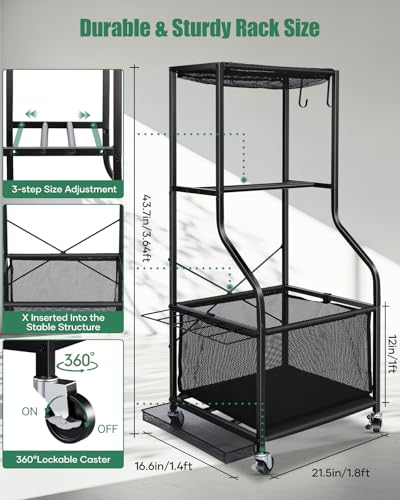 EXTCCT Garage Sports Equipment Organizer, Rolling Ball Storage Cart - color: Black - Small