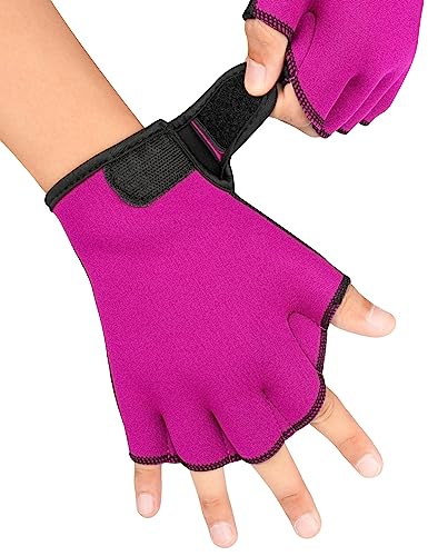 FitsT4 Sports Aqua Gloves Webbed Paddle Swim Gloves Fitness Water Aerobics - color: Rose Red, size: Large