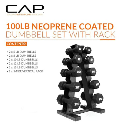 CAP Barbell Neoprene Dumbbell Weights Pairs & Sets | Black - style: 100 lb Set