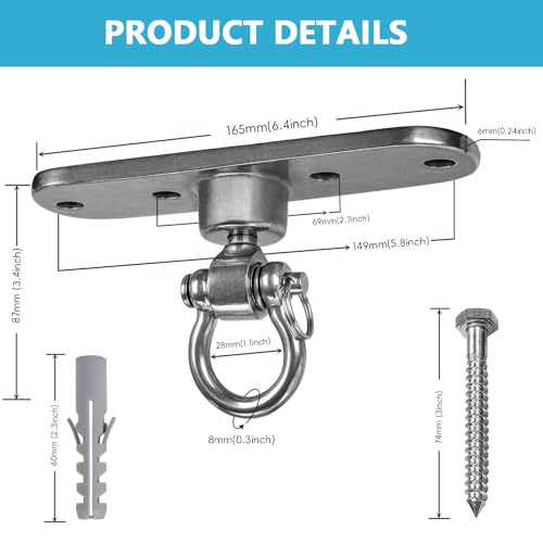 Swing Hanger Heavy Duty Anti-Rust 180° & 360° Bearings1500 lb Capacity Smooth Rotation for Indoor Outdoor Swing Chairs, Hammocks, Playgrounds, Yoga - size: Size 2
