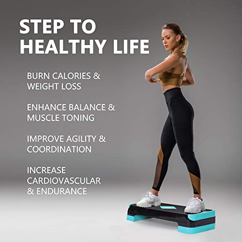Adjustable Workout Aerobic Stepper, Aerobic Exercise Step Platform with 2 Risers, Exercise Step Deck for Fitness, 26.5" Trainer Stepper with Non-Slip Surface Home Gym & Extra Risers Options - color: Blue&Black