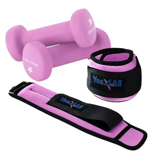 Yes4All Combo Wrist & Ankle Weights 3Lbs Pair (1.5lbs x2) + Dumbbell Neoprene 4Lbs Pair (2lbs x2) - Purple
