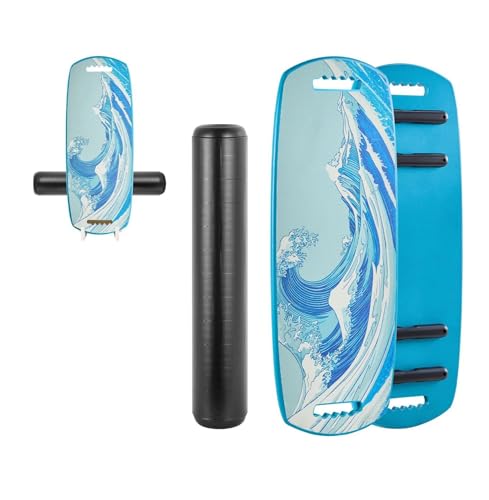 Balance Board Wobble Board Trainer for Adults - Wooden Balance Training Equipment with Magnetic Stoppers - Surf Trainer, Physical Therapy & Standing Desk - Blue