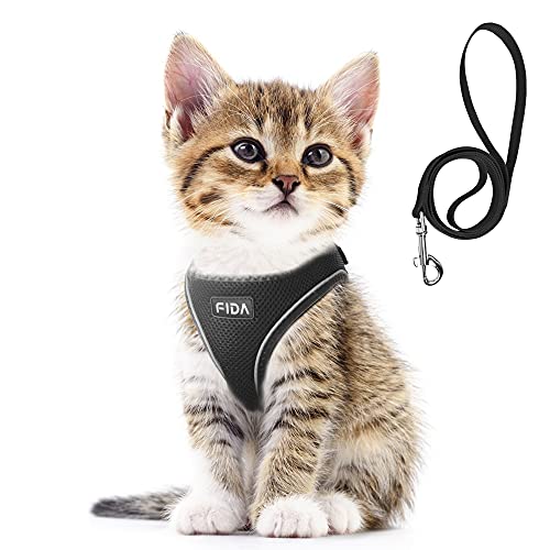 Fida Comfy Dog Harness with Leash, Cat Vest Harness Escape Proof, Breathable Lightweight Soft Mesh, Adjustable Reflective Step-in Harness for Puppy Toy Breeds & Extra-Small Pet (XXS, Black) - color: Black, size: XXS (Neck:11.4"-12.2"; Girth:12.6"-14.2")