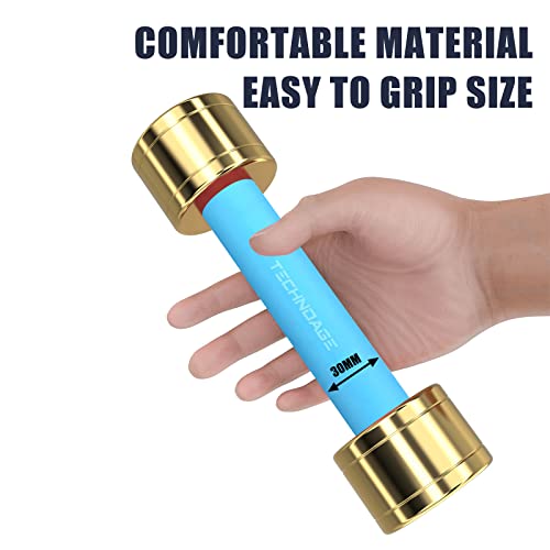 TECHNOAGE Round Dumbbell Sets with Steel Handle, Odorless Neoprene rubber Handle Cover - color: Blue-6PC