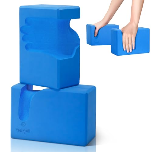 Yes4All Yoga Blocks 2 Pack Wrist Support, Comfort, and Grip Strength, Support for Balance Fitness and Exercise, EVA Foam Blocks Pilates Yoga Brick Yoga Accessories - color: B. Marlin Blue