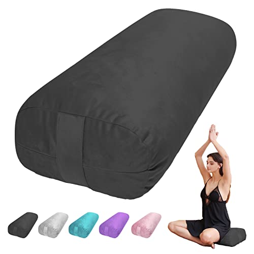 Yoga Bolster Pillow for Restorative & Yin Yoga - Meditation Pillow with Velvet Cover - Rectangular - color: Black