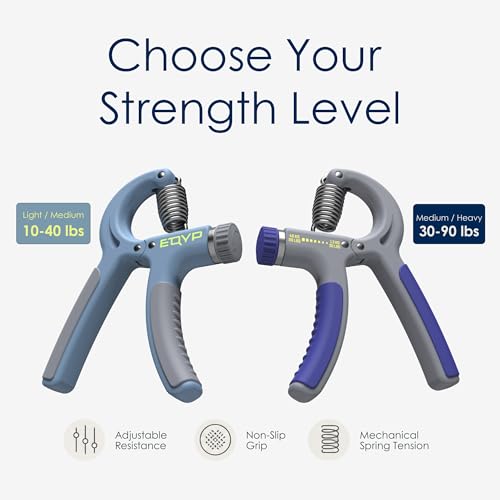 EQYP Hand Grip Strengthener Set Adjustable Resistance – Forearm & Finger Exerciser Kit, Light Medium Heavy, Includes Counter Grip & Donut Squeeze Balls for Strength Training & Home Use - color: Mid Blue – Hand Grip