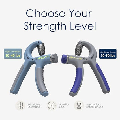 EQYP Hand Grip Strengthener Set Adjustable Resistance – Forearm & Finger Exerciser Kit, Light Medium Heavy, Includes Counter Grip & Donut Squeeze Balls for Strength Training & Home Use - color: Mid Blue – Hand Grip