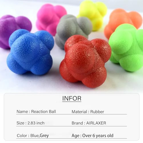 AIRLAXER Reaction Ball,Reflex Ball for Hand Eye Coordination Training,2.83 inch,Pack of 2-Blue,Grey