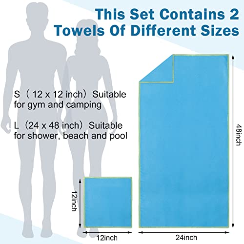6 Set Quick Dry Towel 12 Pack Fast Drying Towels 2 Size Microfiber Travel Towels Absorbent Compact Dry Towel for Camping Hiking Swim Beach Gym Yoga with Mesh Bag