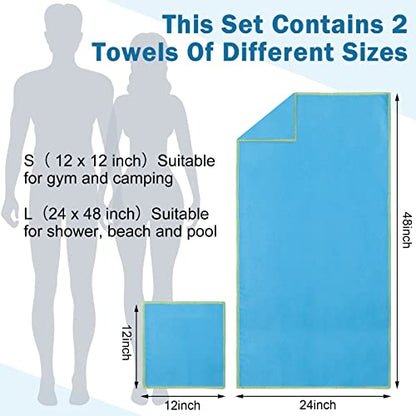 6 Set Quick Dry Towel 12 Pack Fast Drying Towels 2 Size Microfiber Travel Towels Absorbent Compact Dry Towel for Camping Hiking Swim Beach Gym Yoga with Mesh Bag