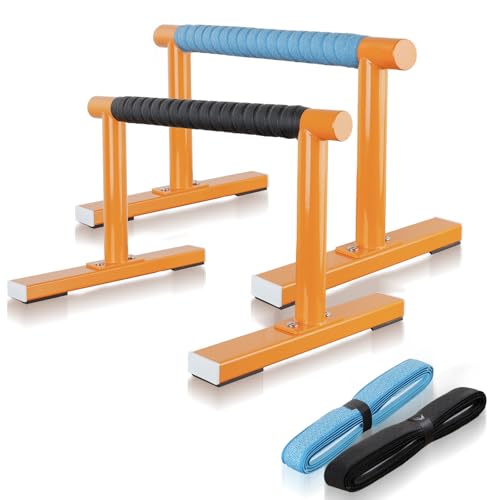 Strength Training Parallettes I-Sit Push Up Bars, Pushup Handles Calisthenics Equipment for Home Workout, Anti-slip Gymnastics Bars, Handstand & Dip Bar for Outdoor Exercise - color: Orange