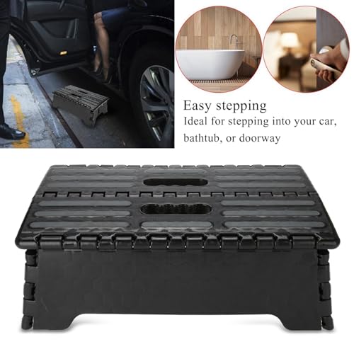 Milltrip Folding Step Stool, Portable Lightweight Step Ladder for Elderly, Pregnant, Bathroom, and Travel Use, Non-Slip Platforms (14.9 x 8.5 x 5.1 Inch, Black)