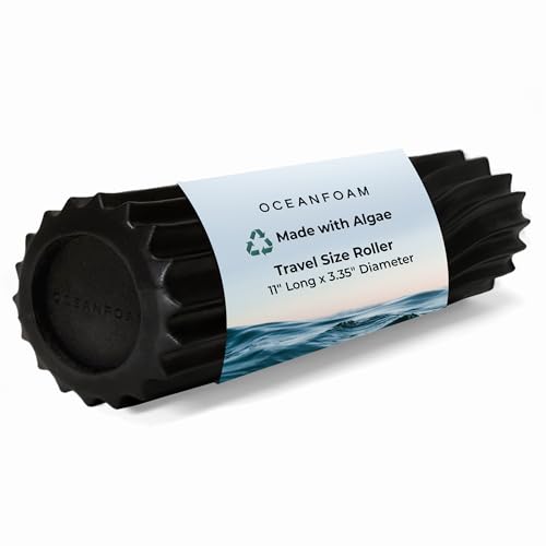 Ripple Travel Foam Roller (11" x 3.35") Firm Mini Foam Roller for Physical Therapy, Deep Tissue Massage, Back Pain - High Density, Ergonomic Wave Textured - Yoga, Pilates, Exercise (Black) - color: Black