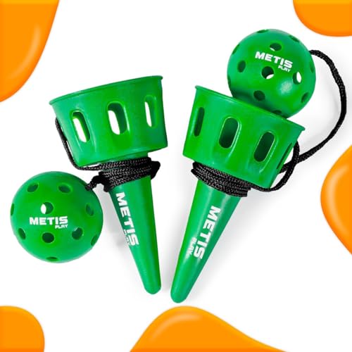 METIS Play Cup and Ball Game [1 or 4 Pcs] – Develop Hand Eye Coordination | 4 Vibrant Color Options – Ideal for All Ages (Green, Pack of 1) - color: Green, size: Pack of 1