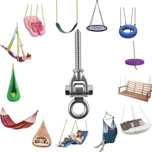 2-Pack Heavy Duty Swing Hangers with Bearings- 304 Stainless Steel Swing Hooks Set Brackets with 2 Oval Hooks,1500LB Capacity for Porch Swings, Hanging Chairs, Punching Bags, Gym Equipment
