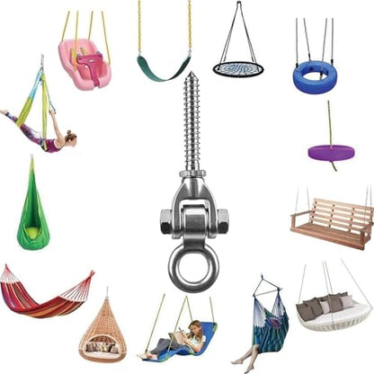 2-Pack Heavy Duty Swing Hangers with Bearings- 304 Stainless Steel Swing Hooks Set Brackets with 2 Oval Hooks,1500LB Capacity for Porch Swings, Hanging Chairs, Punching Bags, Gym Equipment