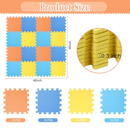 Nuanchu 60 PCS Kids Foam Puzzle Mat,Dark Blue, Light Blue, Orange, Yellow - color: Dark Blue, Light Blue, Orange, Yellow