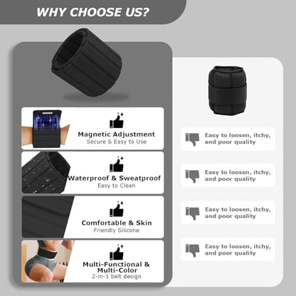 Magnetic Wrist Ankle Weights – Adjustable Ankle and Wrist Weights for Women & Men – 2 Pack (1LB Each) Stackable Magnetic Silicone Arm Bands Non-Slip, Waterproof, Easy Wear – Ideal for Pilates, Yoga, Running & Walking - color: Black